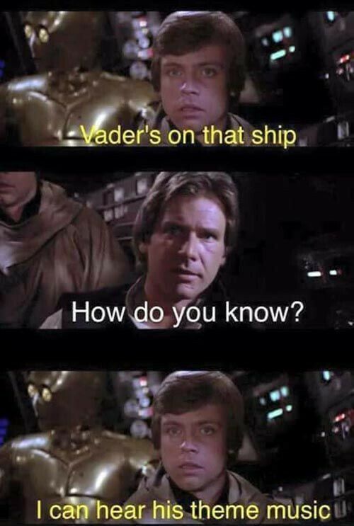 This meme is a play on the famous Star Wars line "I find your lack of faith disturbing" spoken by Darth Vader. In the meme, the same line is rewritten as "I find your lack of musical taste disturbing" and then followed by "I hear the music" and then "I find your lack of musical taste disturbing" again.